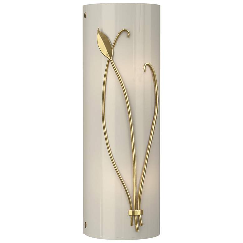 Image 1 Forged Leaf and Stem 17" High Modern Brass Sconce w/ Ivory Art Glass S