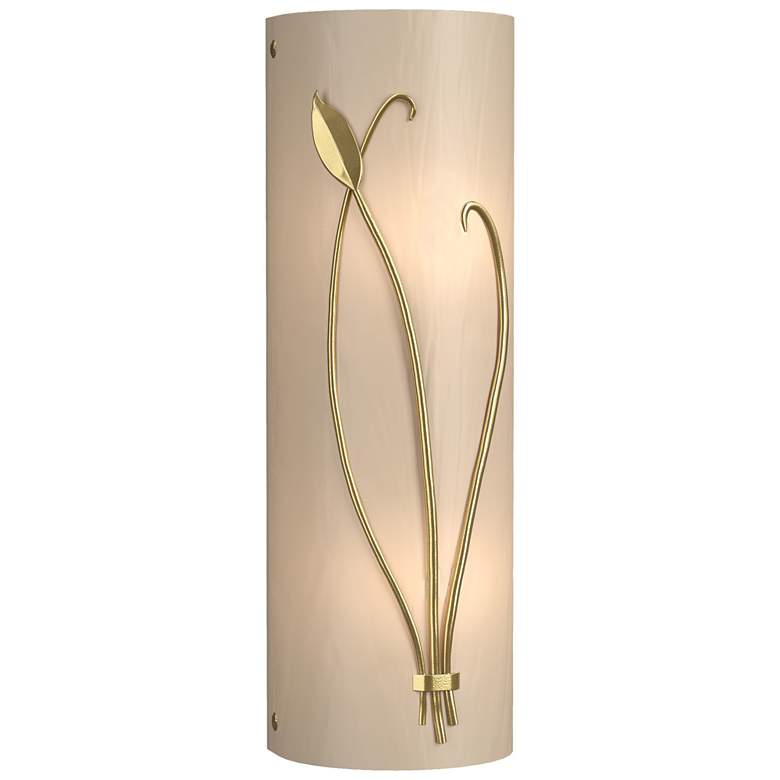 Image 1 Forged Leaf and Stem 17" High Modern Brass Sconce w/ White Art Glass S