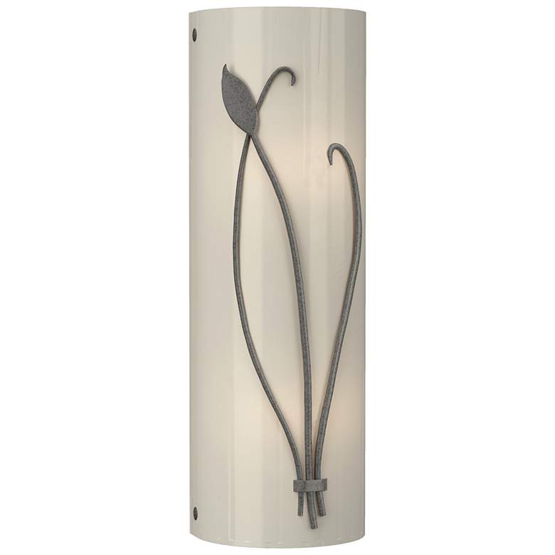 Image 1 Forged Leaf and Stem 17" High Natural Iron Sconce w/ Ivory Art Glass S