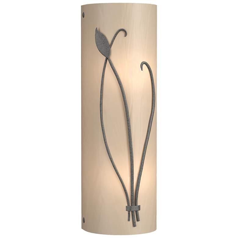 Image 1 Forged Leaf and Stem 17" High Natural Iron Sconce w/ White Art Glass S