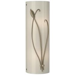 Forged Leaf and Stem 17&quot; High Soft Gold Sconce With Ivory Art Glass Sh