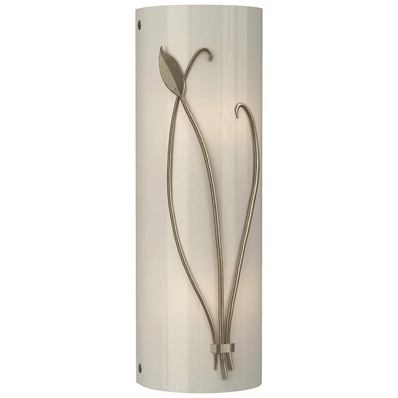 Image 1 Forged Leaf and Stem 17 inch High Soft Gold Sconce With Ivory Art Glass Sh