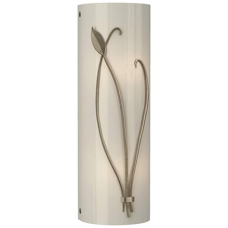 Image 1 Forged Leaf and Stem 17" High Soft Gold Sconce With Ivory Art Glass Sh