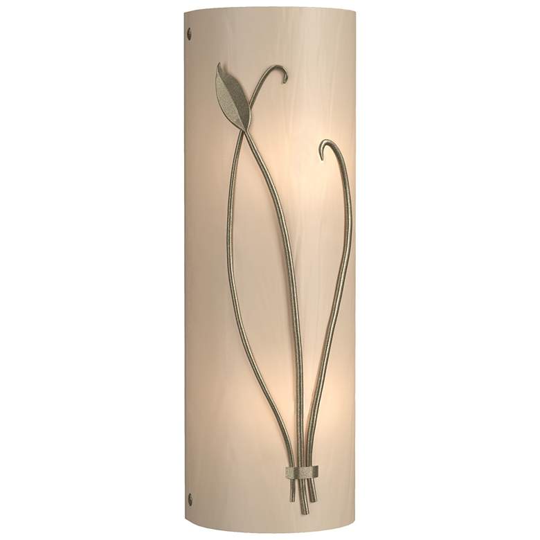 Image 1 Forged Leaf and Stem 17 inch High Soft Gold Sconce With White Art Glass Sh