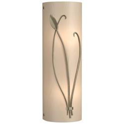 Forged Leaf and Stem 17&quot; High Soft Gold Sconce With White Art Glass Sh