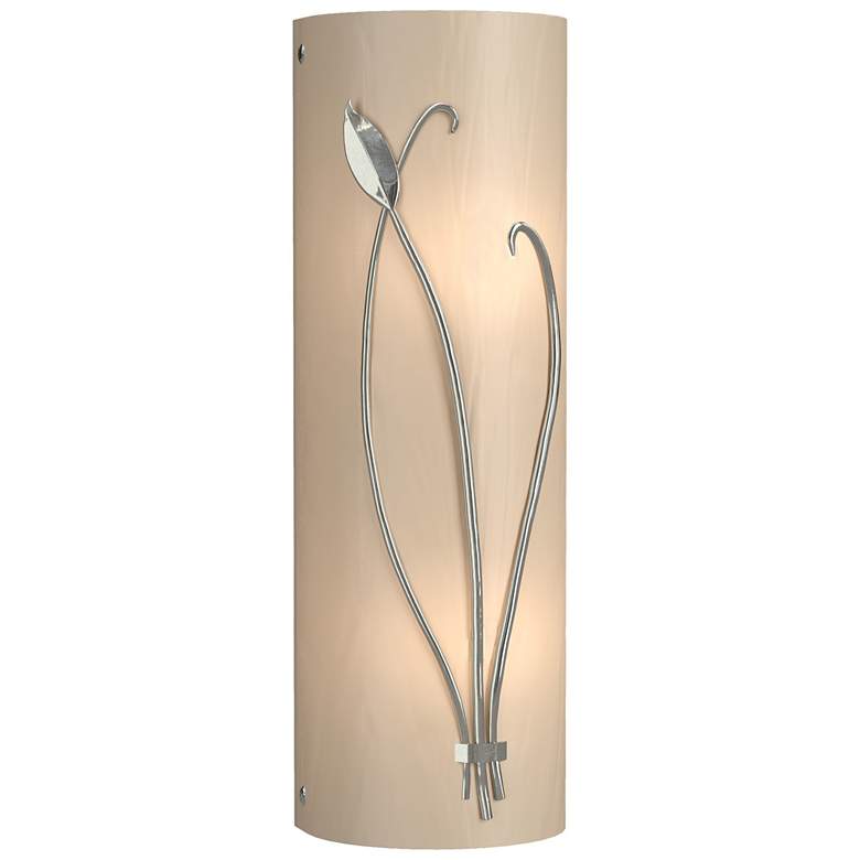 Image 1 Forged Leaf and Stem 17" High Sterling Sconce With White Art Glass Sha