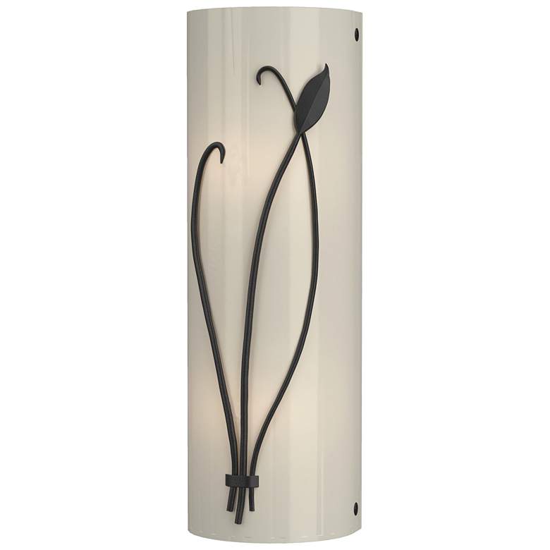 Image 1 Forged Leaf and Stem 17"H Left Black Sconce w/ Ivory Art Glass Shade