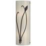 Forged Leaf and Stem 17"H Left Black Sconce w/ Ivory Art Glass Shade