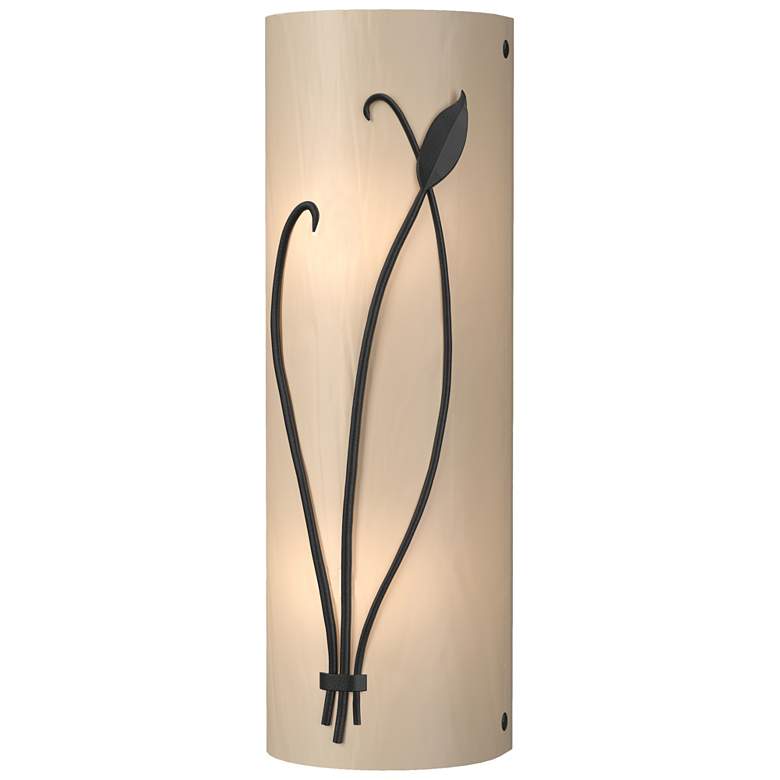 Image 1 Forged Leaf and Stem 17"H Left Black Sconce w/ White Art Glass Shade