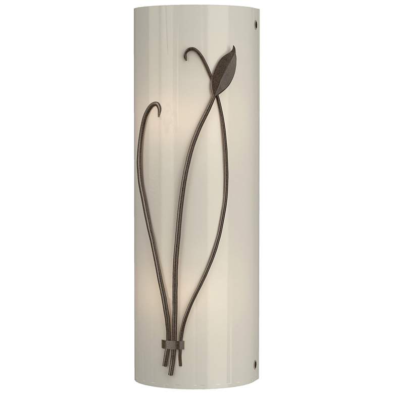 Image 1 Forged Leaf and Stem 17"H Left Bronze Sconce w/ Ivory Art Glass Shade