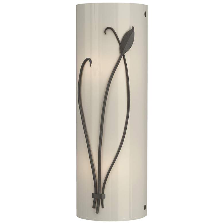 Image 1 Forged Leaf and Stem 17"H Left Dark Smoke Sconce w/ Ivory Art Glass Sh