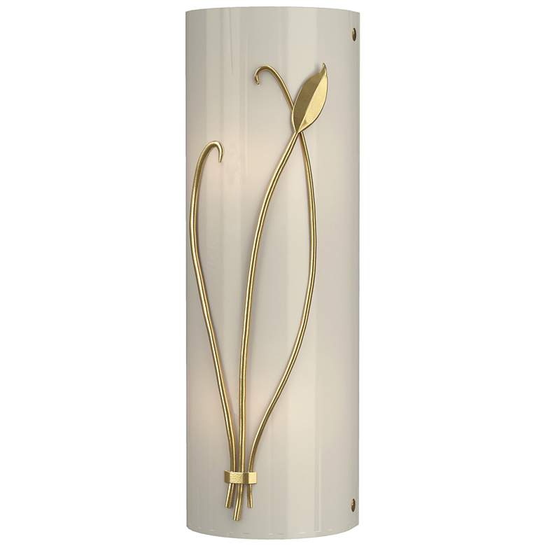 Image 1 Forged Leaf and Stem 17"H Left Modern Brass Sconce w/ Ivory Art Glass