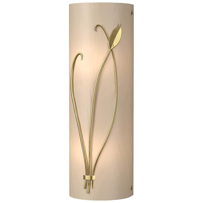 Image 1 Forged Leaf and Stem 17"H Left Modern Brass Sconce w/ White Art Glass