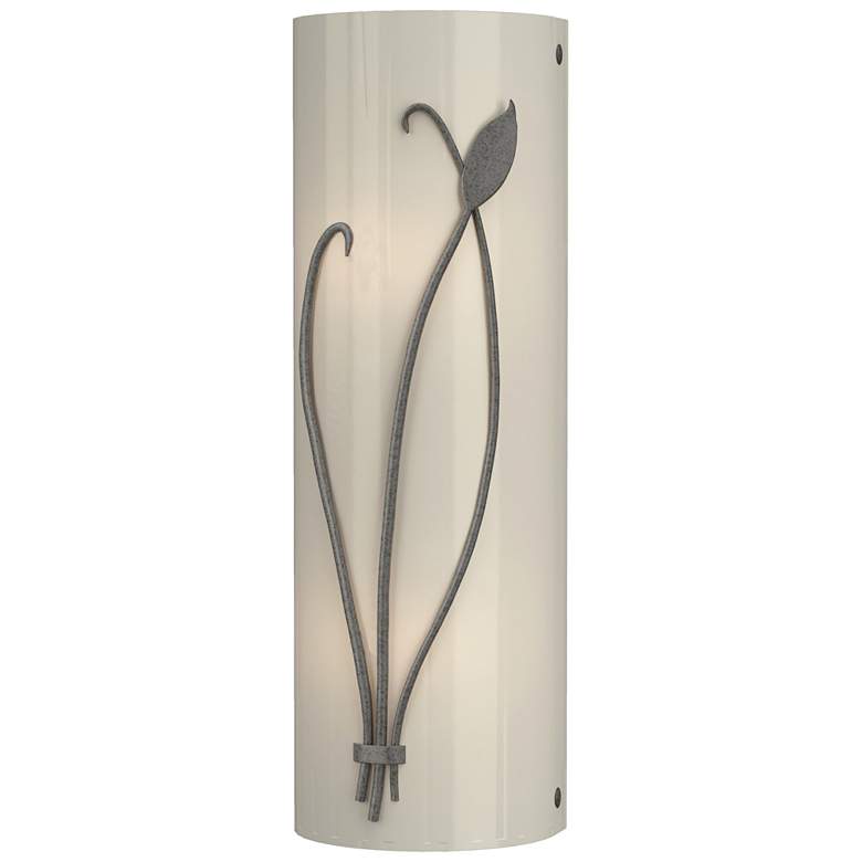 Image 1 Forged Leaf and Stem 17"H Left Natural Iron Sconce w/ Ivory Art Glass