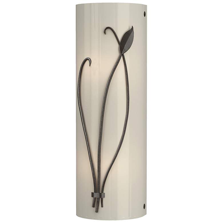 Image 1 Forged Leaf and Stem 17 inchH Left Oil Rubbed Bronze Sconce w/ Ivory Shade