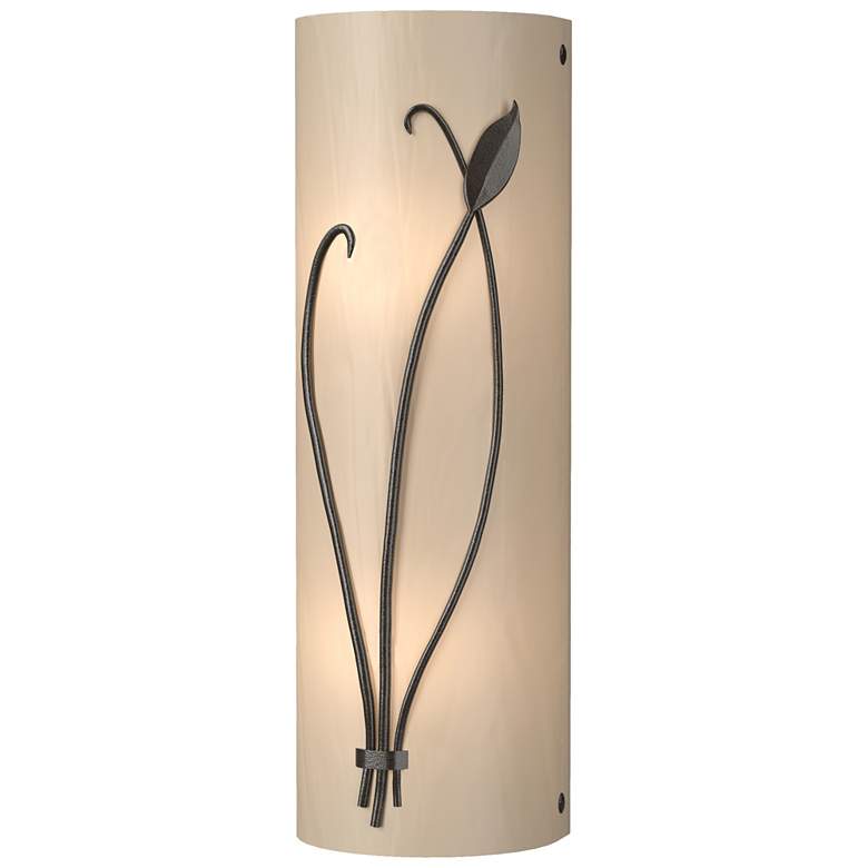 Image 1 Forged Leaf and Stem 17"H Left Oil Rubbed Bronze Sconce w/ White Shade
