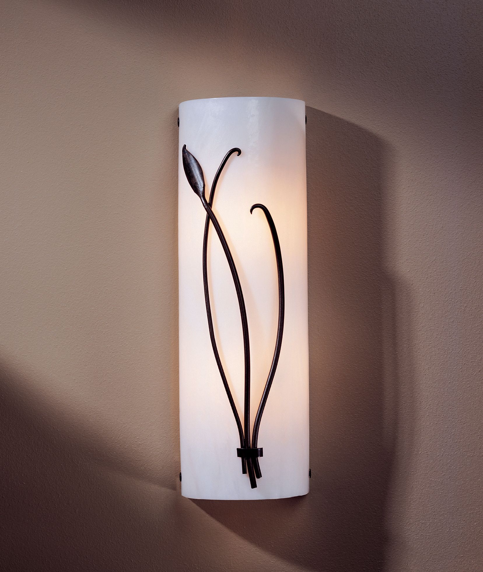 Image 2 Forged Leaf and Stem 17"H Left Side Smoke Sconce w/ White Art Shade more views