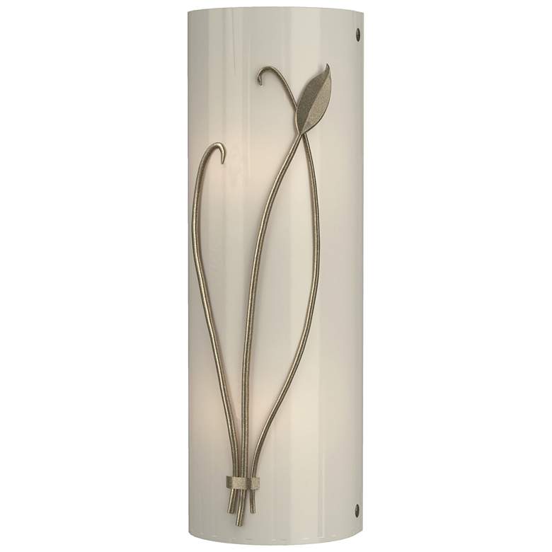 Image 1 Forged Leaf and Stem 17"H Left Soft Gold Sconce w/ Ivory Art Glass Sha