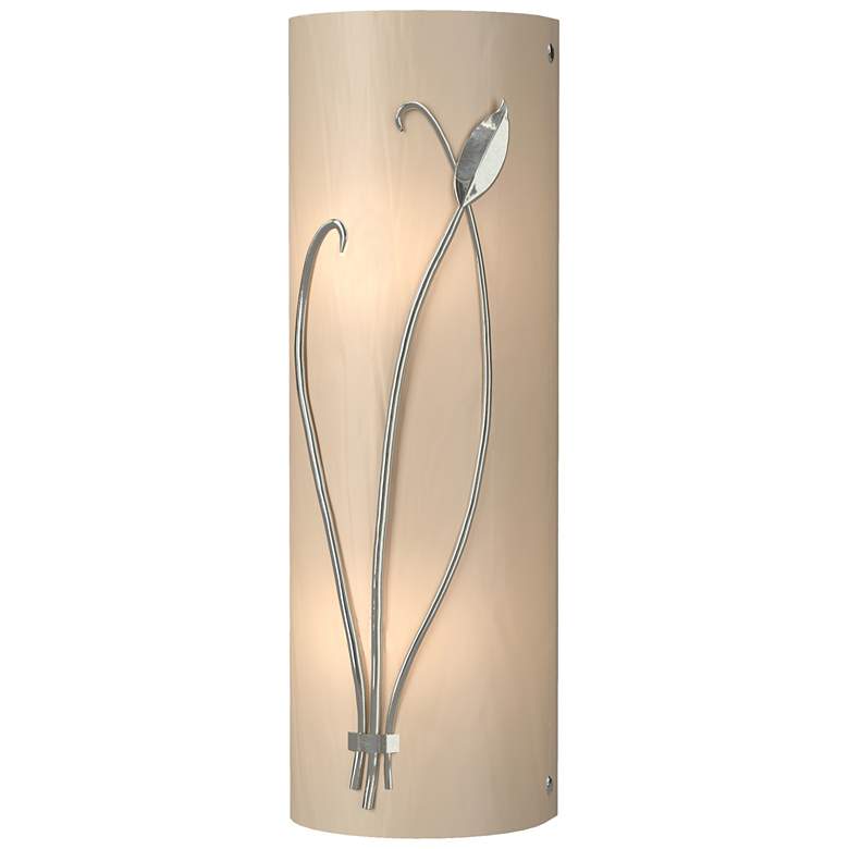 Image 1 Forged Leaf and Stem 17"H Left Sterling Sconce w/ White Art Glass Shad