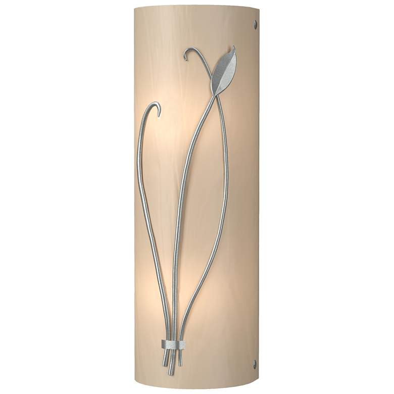 Image 1 Forged Leaf and Stem 17"H Left Vintage Platinum Sconce w/ White Glass