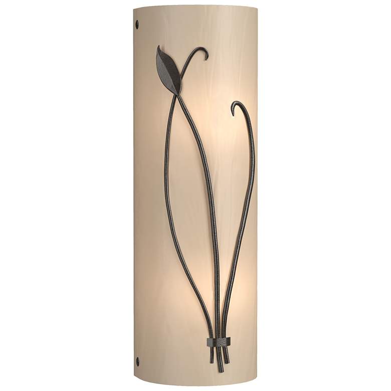Image 1 Forged Leaf and Stem 17"H Oil Rubbed Bronze Sconce w/ White Art Glass