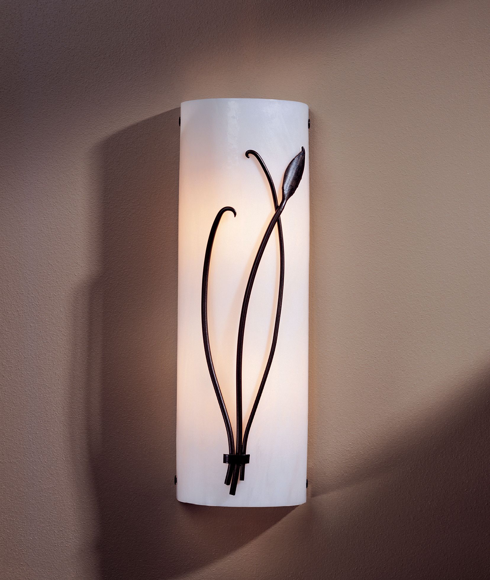 Image 2 Forged Leaf and Stem 17"H Right Side Smoke Sconce w/ White Art Shade more views