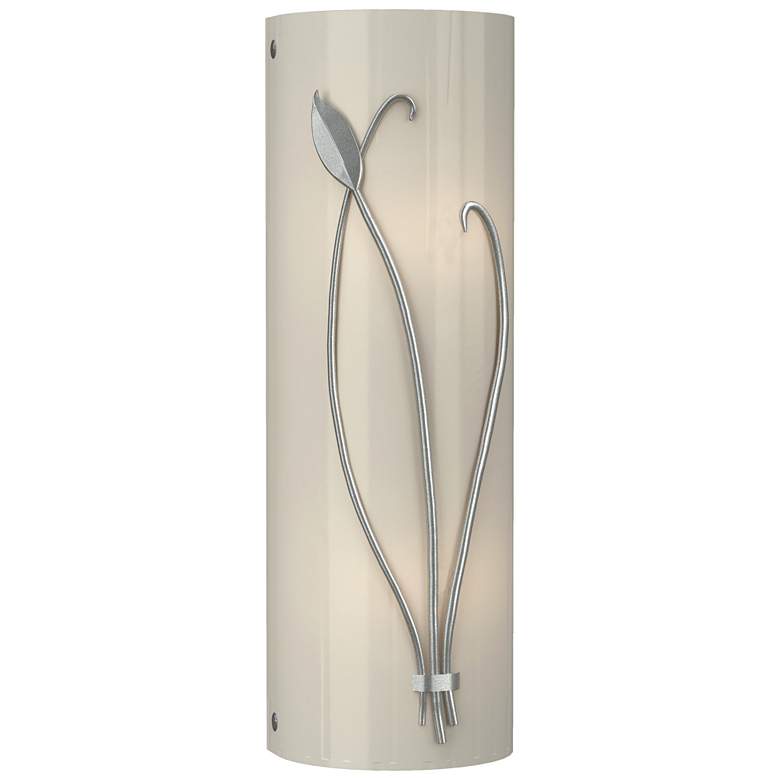 Image 1 Forged Leaf and Stem 17"H Vintage Platinum Sconce w/ Ivory Art Glass S