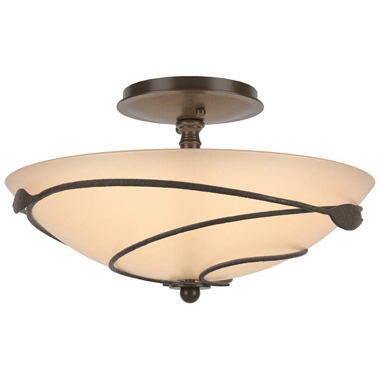 Image 1 Forged Leaves 13.5" Wide Bronze Semi-Flush With Sand Glass Shade