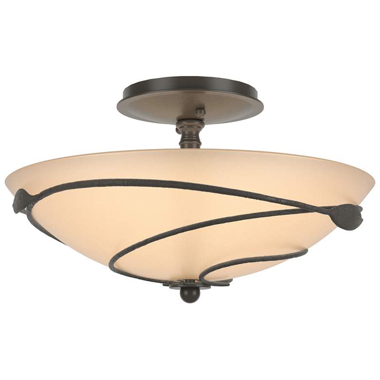 Image 1 Forged Leaves 13.5" Wide Dark Smoke Semi-Flush With Sand Glass Shade