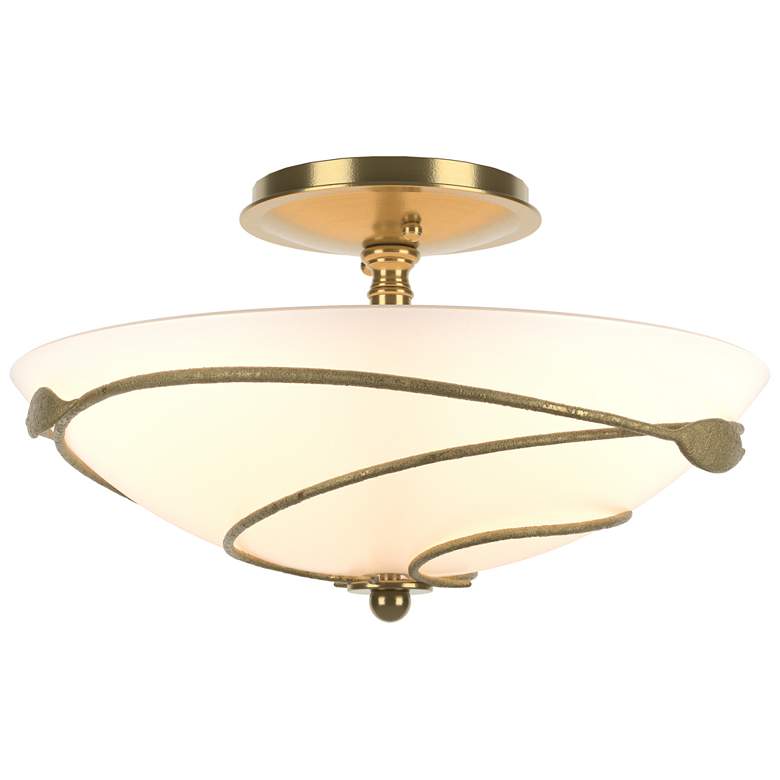 Image 1 Forged Leaves 13.5 inch Wide Modern Brass Semi-Flush With Opal Glass Shade