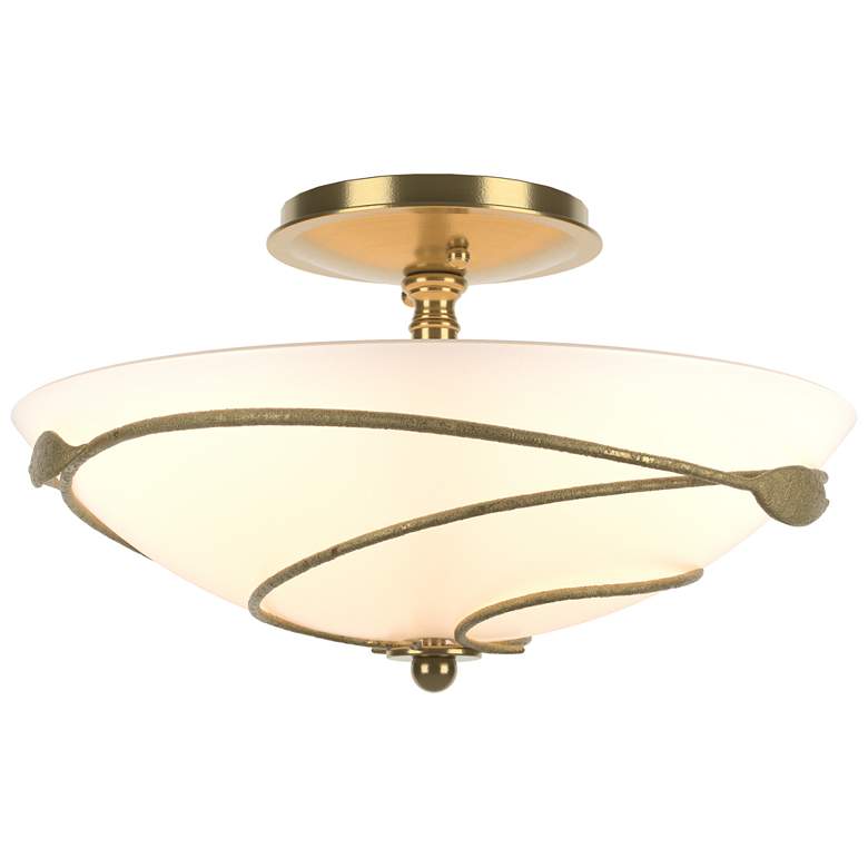 Image 1 Forged Leaves 13.5" Wide Modern Brass Semi-Flush With Opal Glass Shade