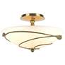 Forged Leaves 13.5" Wide Modern Brass Semi-Flush With Opal Glass Shade
