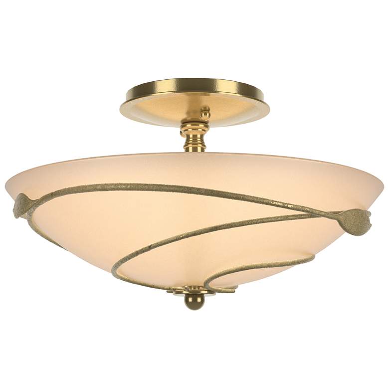 Image 1 Forged Leaves 13.5" Wide Modern Brass Semi-Flush With Sand Glass Shade