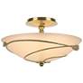 Forged Leaves 13.5" Wide Modern Brass Semi-Flush With Sand Glass Shade