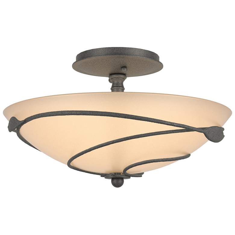 Image 1 Forged Leaves 13.5" Wide Natural Iron Semi-Flush With Sand Glass Shade
