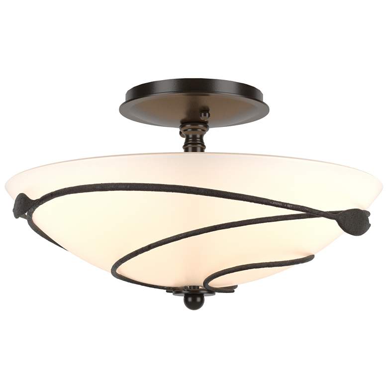 Image 1 Forged Leaves 13.5" Wide Oil Rubbed Bronze Semi-Flush With Opal Glass
