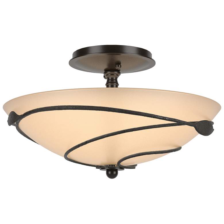 Image 1 Forged Leaves 13.5" Wide Oil Rubbed Bronze Semi-Flush With Sand Glass