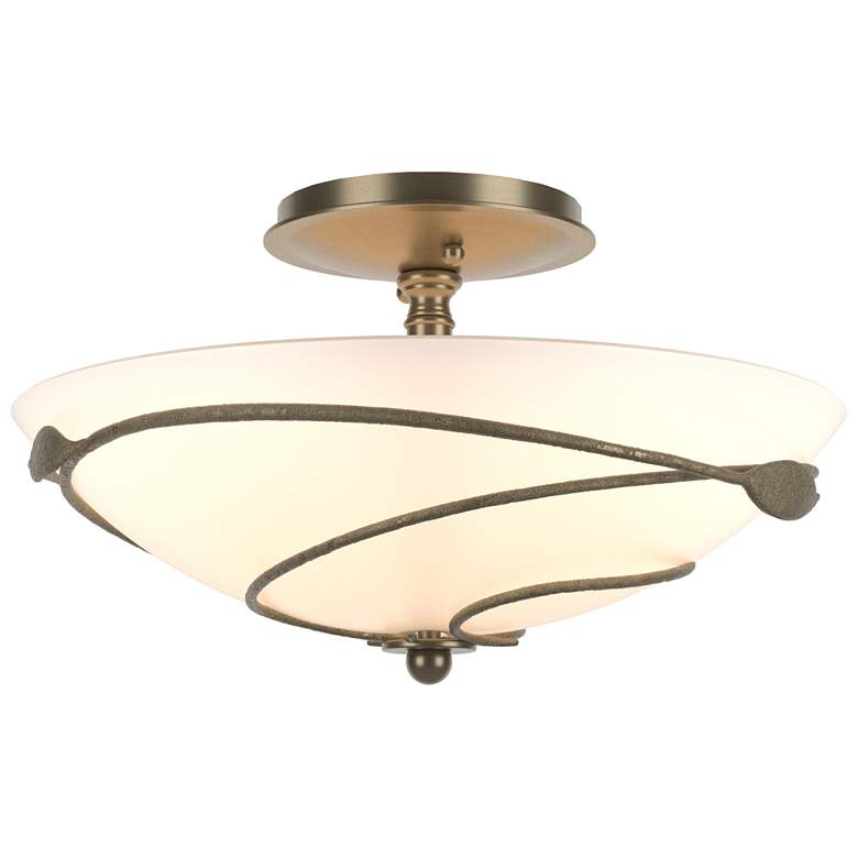Image 1 Forged Leaves 13.5" Wide Soft Gold Semi-Flush With Opal Glass Shade