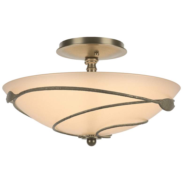 Image 1 Forged Leaves 13.5" Wide Soft Gold Semi-Flush With Sand Glass Shade