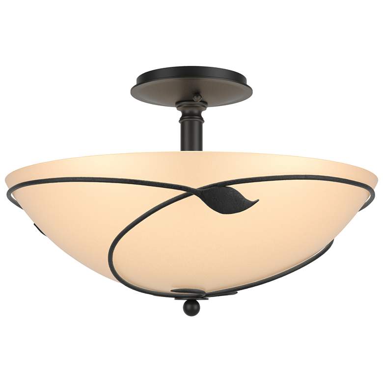 Image 1 Forged Leaves 16" Wide Large Black Semi-Flush With Sand Glass Shade