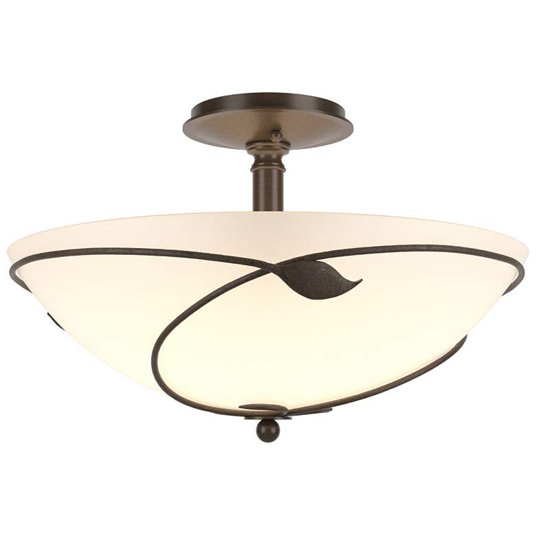 Image 1 Forged Leaves 16" Wide Large Bronze Semi-Flush With Opal Glass Shade
