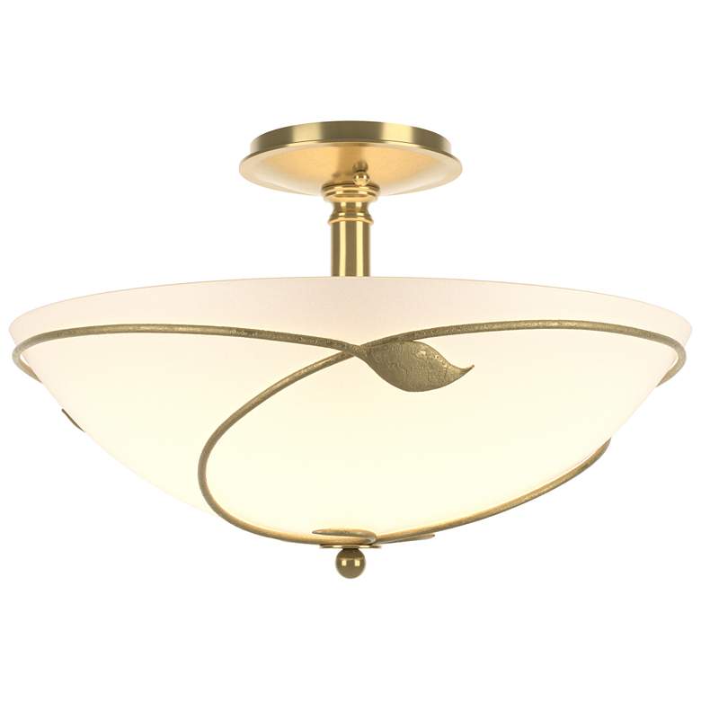 Image 1 Forged Leaves 16" Wide Large Modern Brass Semi-Flush With Opal Glass S