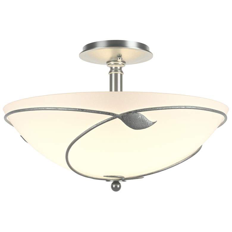 Image 1 Forged Leaves 16"W Large Vintage Platinum Semi-Flush With Opal Glass S