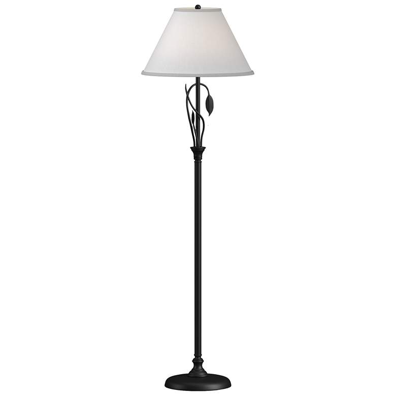 Image 1 Forged Leaves and Vase 56 inchH Black Floor Lamp With Natural Anna Shade