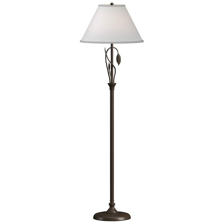 Image 1 Forged Leaves and Vase 56 inchH Bronze Floor Lamp With Natural Anna Shade
