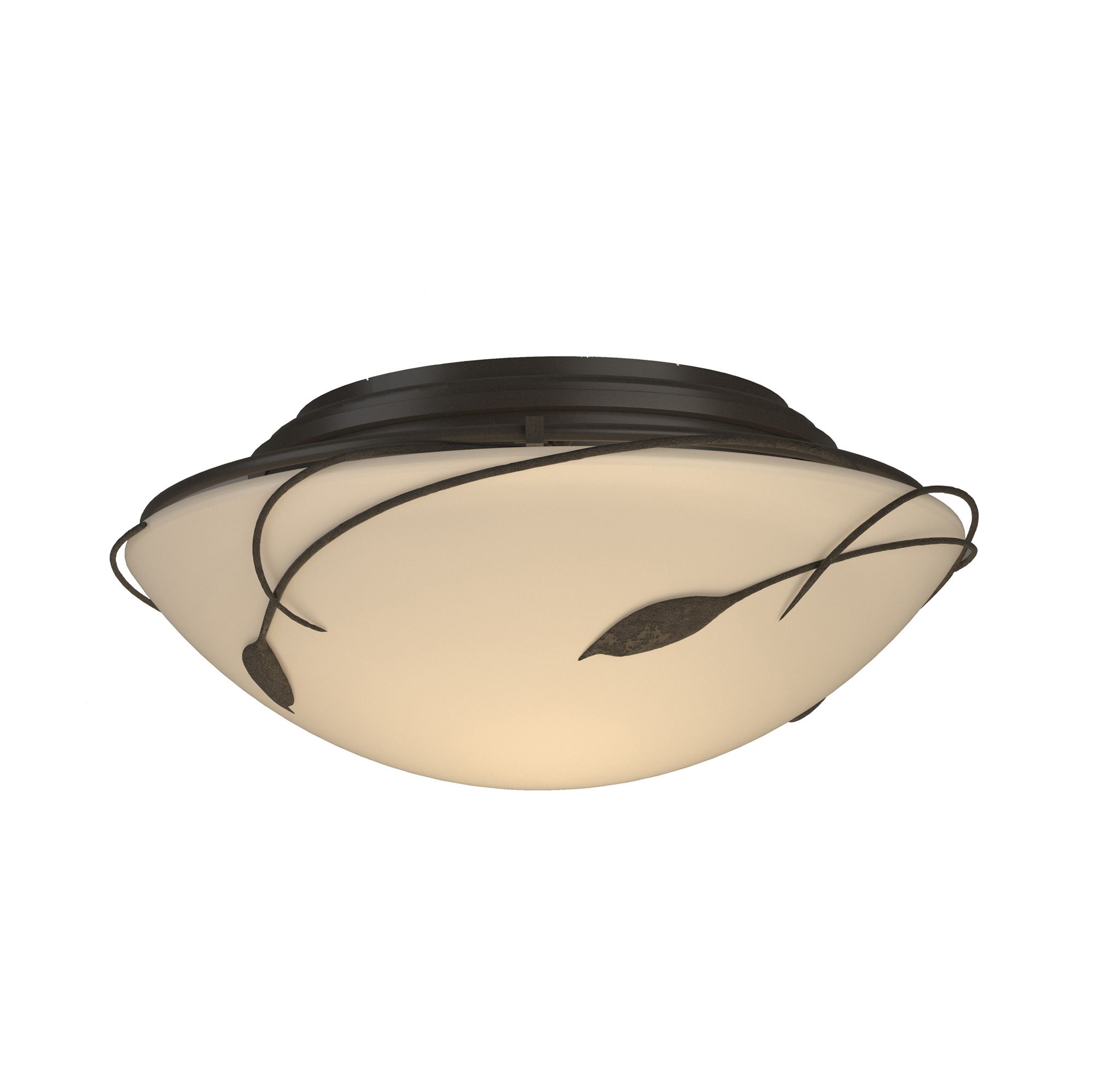 Forged Leaves Flush Mount - Dark Smoke - Opal Glass - Made to Order