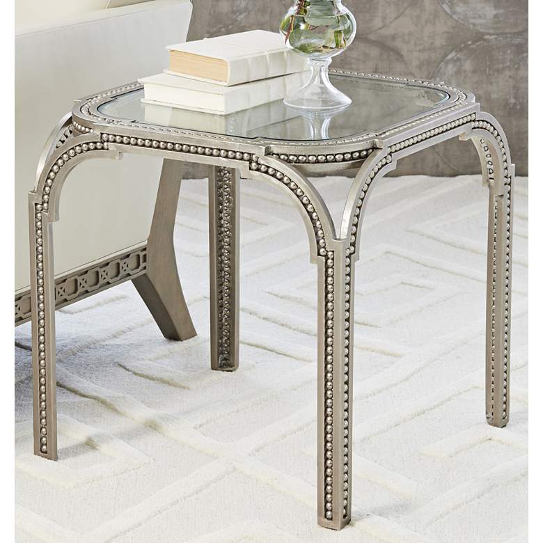 Image 1 Forged Pearl 21 inch Wide Glass and Nickel Finish Side Table