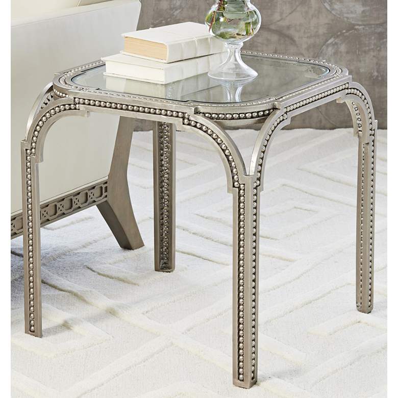 Image 1 Forged Pearl 21" Wide Glass and Nickel Finish Side Table