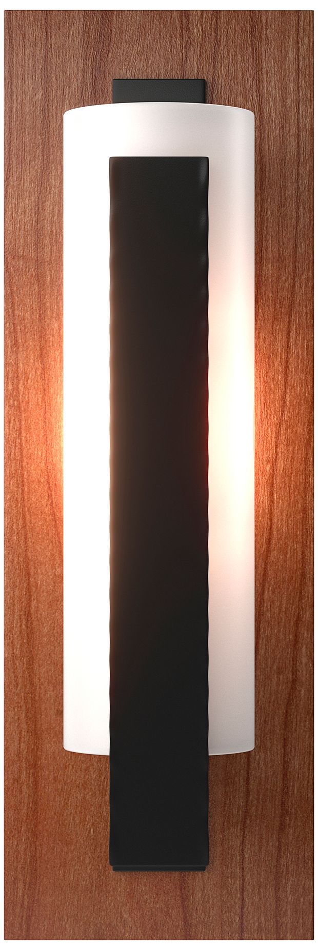 Image 3 Forged Vertical Bar 15"H Black And Cherry Sconce With Opal Glass Shade