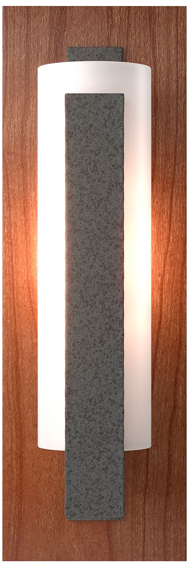 Image 3 Forged Vertical Bar 15"H Natural Iron And Cherry Sconce w/ Opal Shade